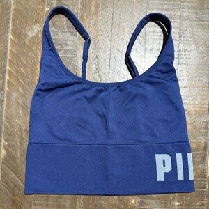PINK Active Victorias Secret Navy Blue Seamless Sports Bra Sz S Gym Lounge Yoga